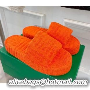 Stylish Bottega Veneta Resort Sponge Towel Slides Sandals Orange 032180