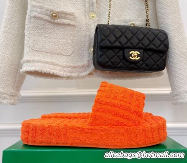 Stylish Bottega Veneta Resort Sponge Towel Slides Sandals Orange 032180