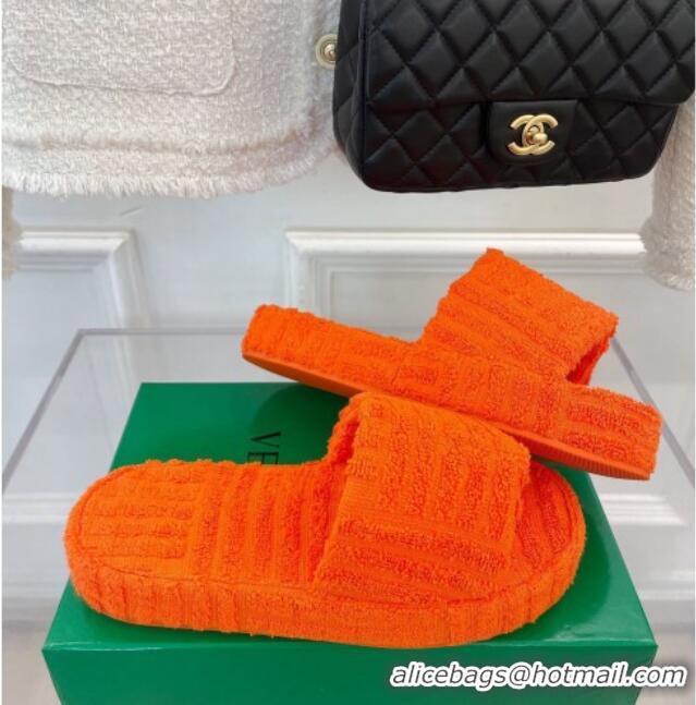 Stylish Bottega Veneta Resort Sponge Towel Slides Sandals Orange 032180