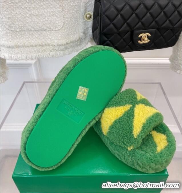 Sophisticated Bottega Veneta Resort Teddy Shearling Slide Sandals Green 032623