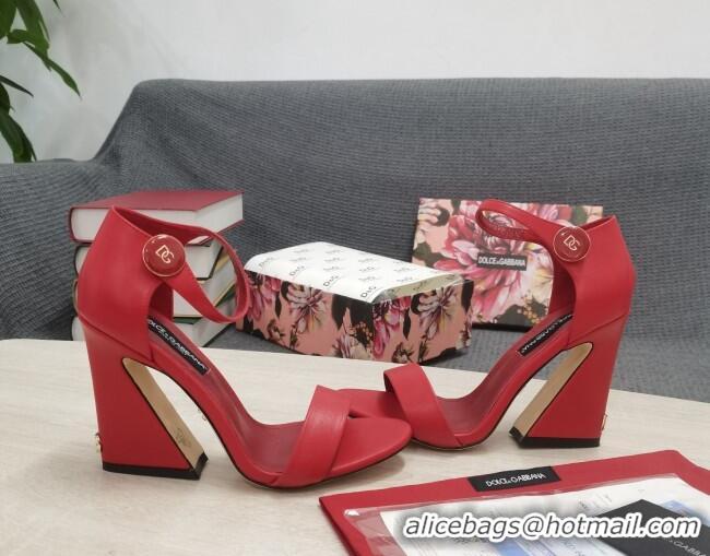 Best Grade Dolce & Gabbana DG Calf Leather High Heel Sandals 10.5cm Red 030545