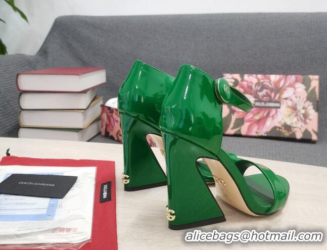 Most Popular Dolce & Gabbana DG Patent Leather High Heel Sandals 10.5cm Green 030546