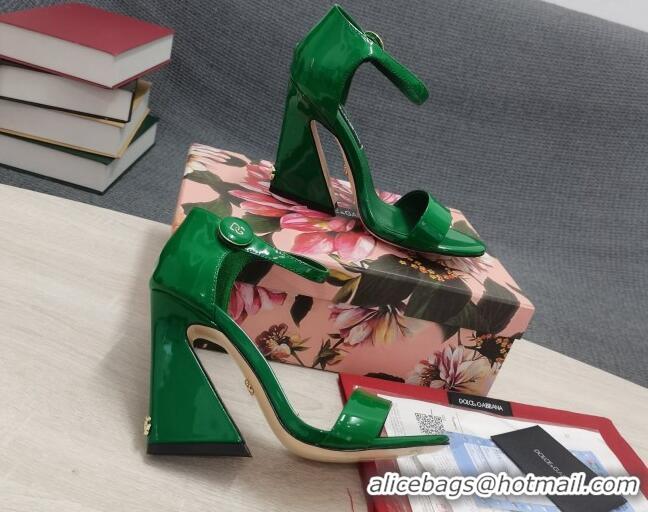 Most Popular Dolce & Gabbana DG Patent Leather High Heel Sandals 10.5cm Green 030546