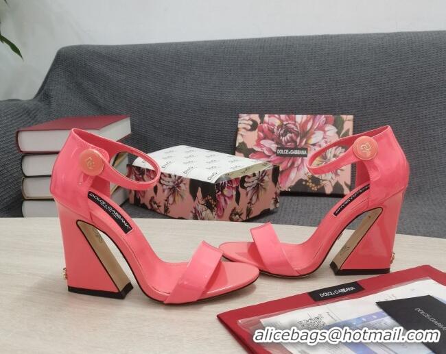 Perfect Dolce & Gabbana DG Patent Leather High Heel Sandals 10.5cm Peachy Pink 030547