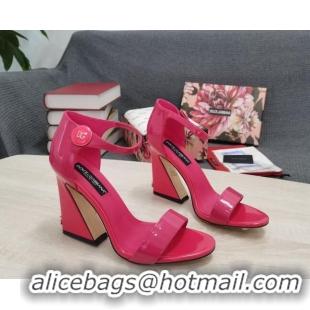 Best Price Dolce & Gabbana DG Patent Leather High Heel Sandals 10.5cm Dark Pink 030548