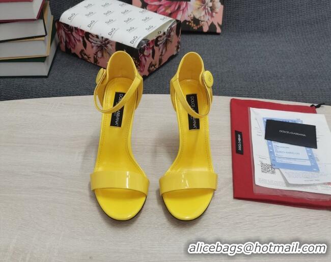 AAAAA Dolce & Gabbana DG Patent Leather High Heel Sandals 10.5cm Yellow 030551