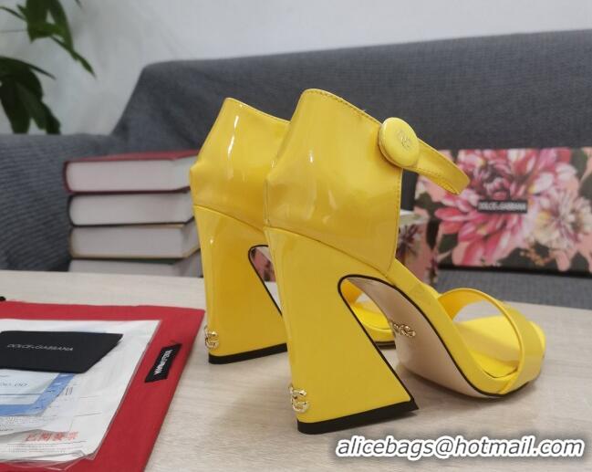 AAAAA Dolce & Gabbana DG Patent Leather High Heel Sandals 10.5cm Yellow 030551