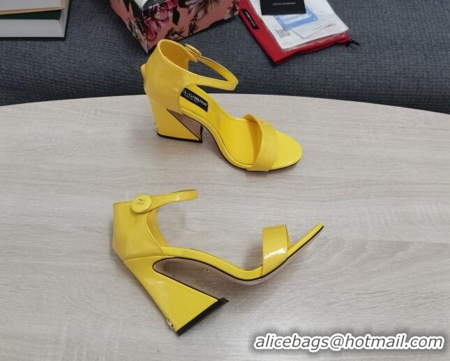 AAAAA Dolce & Gabbana DG Patent Leather High Heel Sandals 10.5cm Yellow 030551