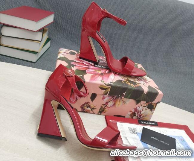 Reasonable Price Dolce & Gabbana DG Patent Leather High Heel Sandals 10.5cm Red 030552