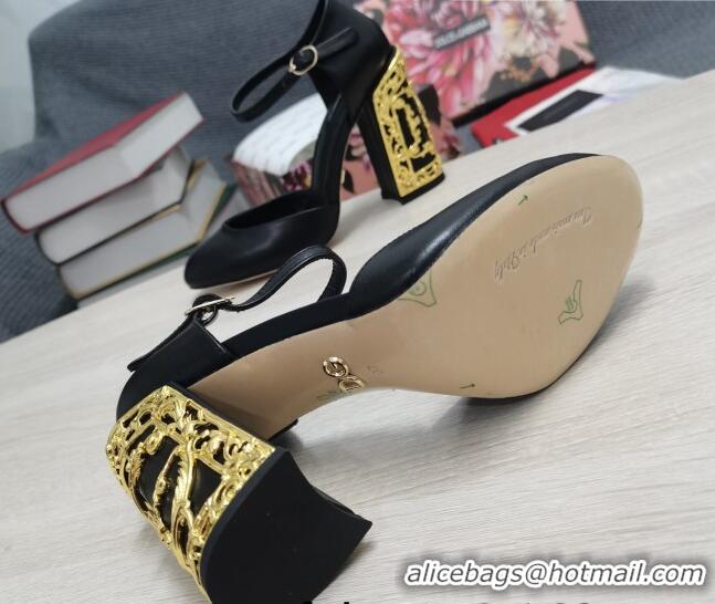 Super Quality Dolce & Gabbana Calf Leather High Heel Pumps 10.5cm with Metal Charm Black 030554