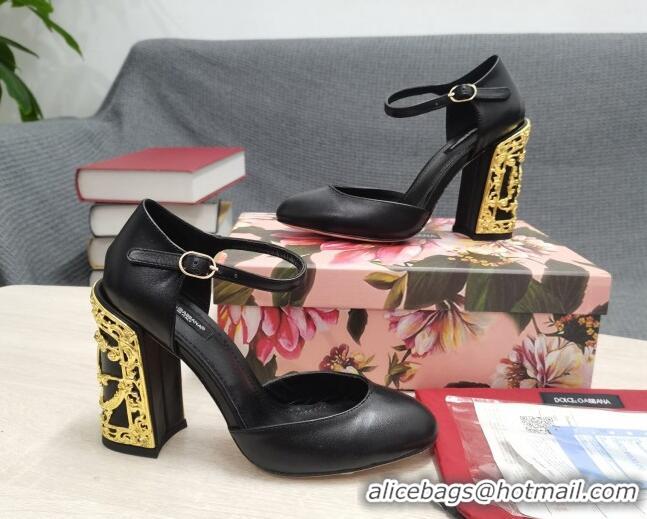 Super Quality Dolce & Gabbana Calf Leather High Heel Pumps 10.5cm with Metal Charm Black 030554