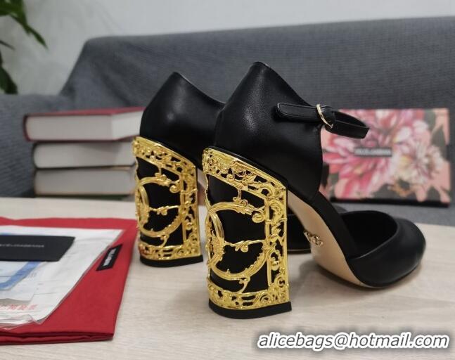 Super Quality Dolce & Gabbana Calf Leather High Heel Pumps 10.5cm with Metal Charm Black 030554