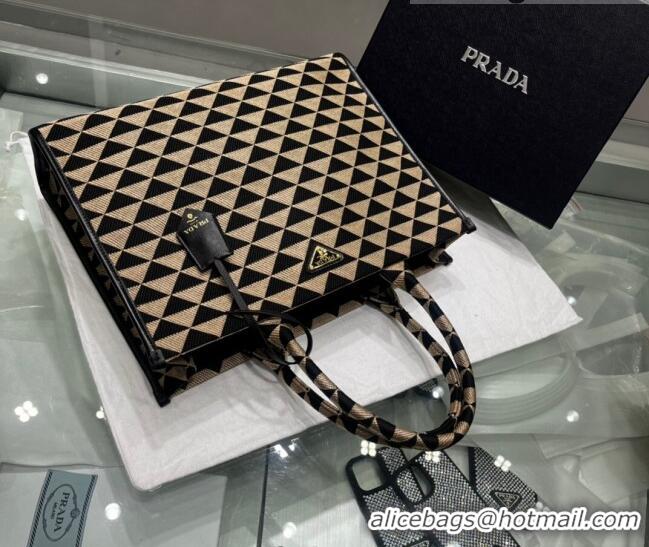 Affordable Price Prada Large Symbole Jacquard Fabric Handbag 1BA356 Black/Beige 2022