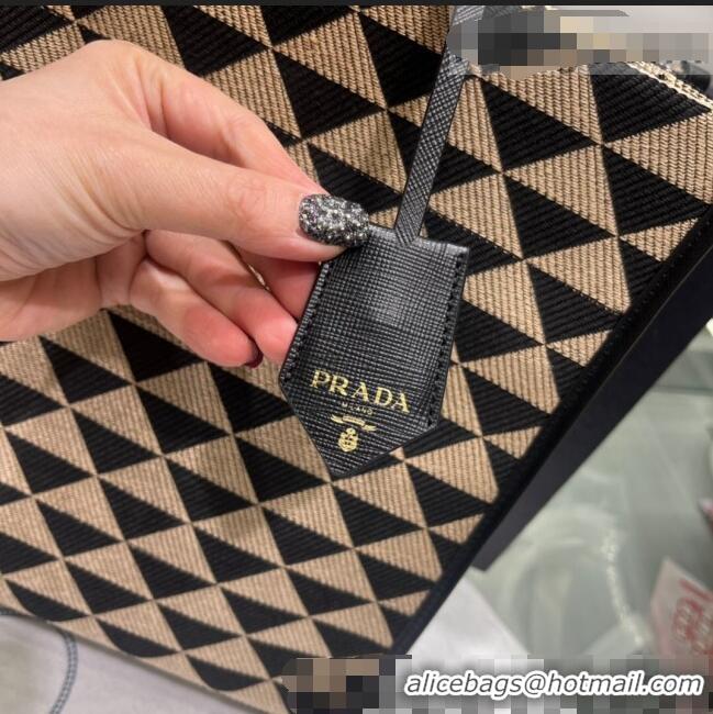 Affordable Price Prada Large Symbole Jacquard Fabric Handbag 1BA356 Black/Beige 2022