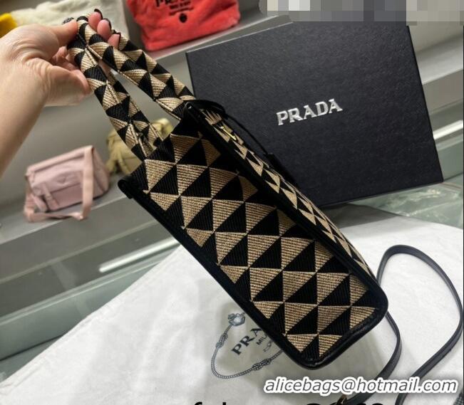 Famous Brand Prada Small Symbole Jacquard Fabric Handbag 1BA354 Black/Beige 2022