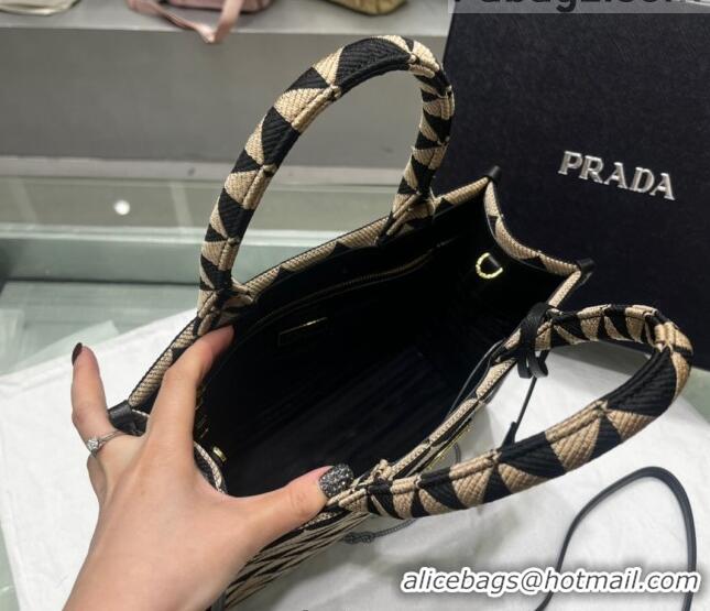 Famous Brand Prada Small Symbole Jacquard Fabric Handbag 1BA354 Black/Beige 2022