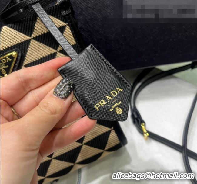 Buy Discount Prada Symbole Jacquard Fabric Micro Handbag 1BA355 Black/Beige 2022