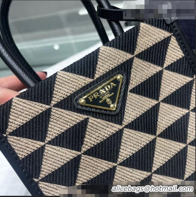 Buy Discount Prada Symbole Jacquard Fabric Micro Handbag 1BA355 Black/Beige 2022