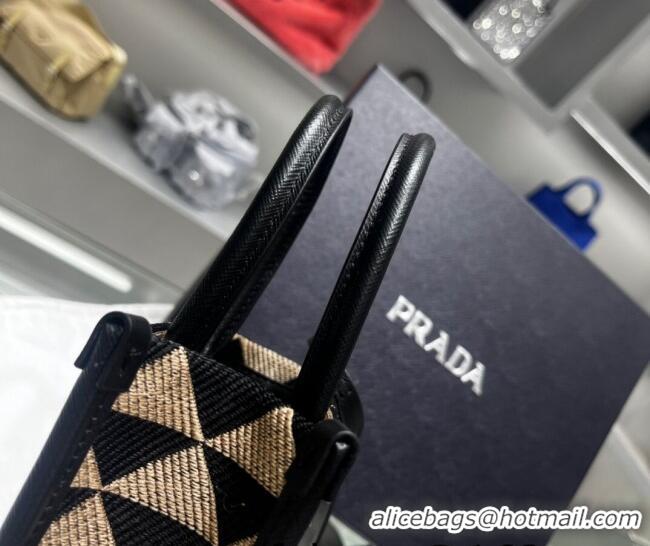 Buy Discount Prada Symbole Jacquard Fabric Micro Handbag 1BA355 Black/Beige 2022