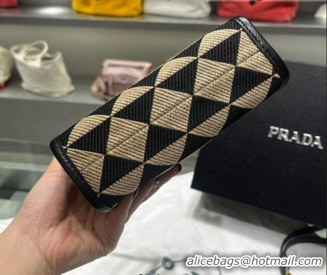 Buy Discount Prada Symbole Jacquard Fabric Micro Handbag 1BA355 Black/Beige 2022