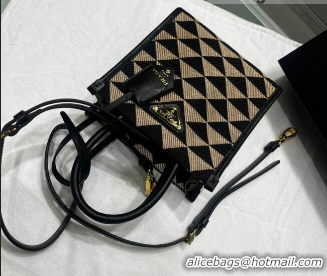 Buy Discount Prada Symbole Jacquard Fabric Micro Handbag 1BA355 Black/Beige 2022