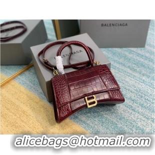 Promotional Balenciaga HOURGLASS SMALL TOP HANDLE BAG crocodile embossed calfskin B108895E Burgundy 