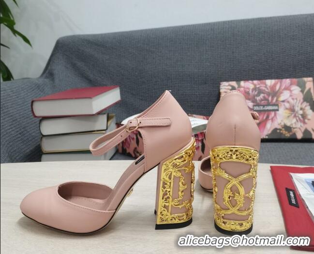 Sumptuous Dolce & Gabbana Calf Leather High Heel Pumps 10.5cm with Metal Charm Nude 030556