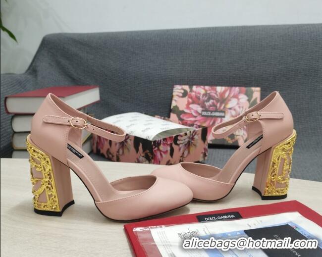 Sumptuous Dolce & Gabbana Calf Leather High Heel Pumps 10.5cm with Metal Charm Nude 030556