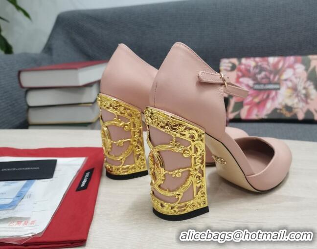 Sumptuous Dolce & Gabbana Calf Leather High Heel Pumps 10.5cm with Metal Charm Nude 030556