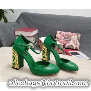 Most Popular Dolce & Gabbana Calf Leather High Heel Pumps 10.5cm with Metal Charm Green 030557