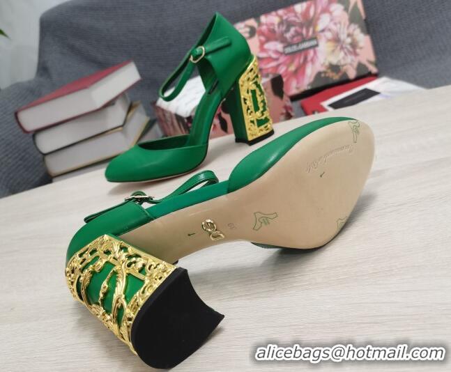 Most Popular Dolce & Gabbana Calf Leather High Heel Pumps 10.5cm with Metal Charm Green 030557