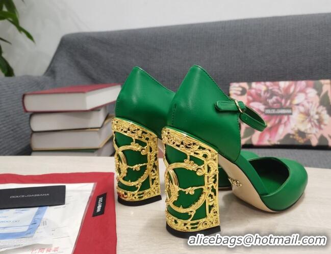 Most Popular Dolce & Gabbana Calf Leather High Heel Pumps 10.5cm with Metal Charm Green 030557