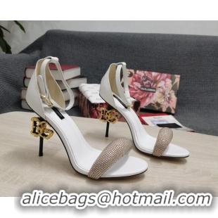 Best Grade Dolce & Gabbana DG Calf Leather and Crystal High Heel Sandals White 10.5cm 030755