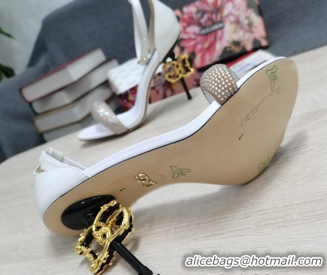 Best Grade Dolce & Gabbana DG Calf Leather and Crystal High Heel Sandals White 10.5cm 030755