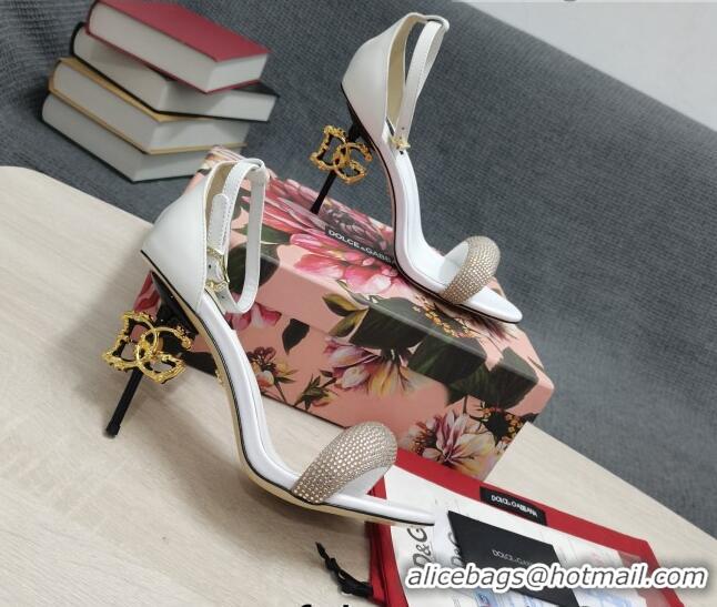 Best Grade Dolce & Gabbana DG Calf Leather and Crystal High Heel Sandals White 10.5cm 030755