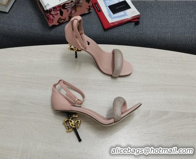 Grade Quality Dolce & Gabbana DG Calf Leather and Crystal High Heel Sandals Pink 10.5cm 030756