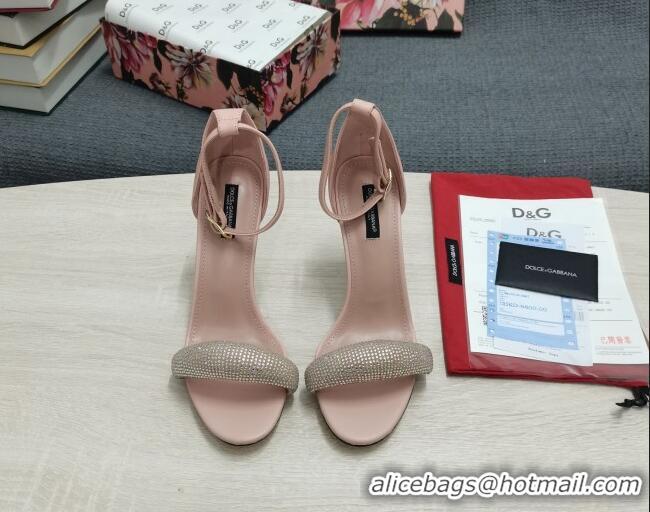 Grade Quality Dolce & Gabbana DG Calf Leather and Crystal High Heel Sandals Pink 10.5cm 030756