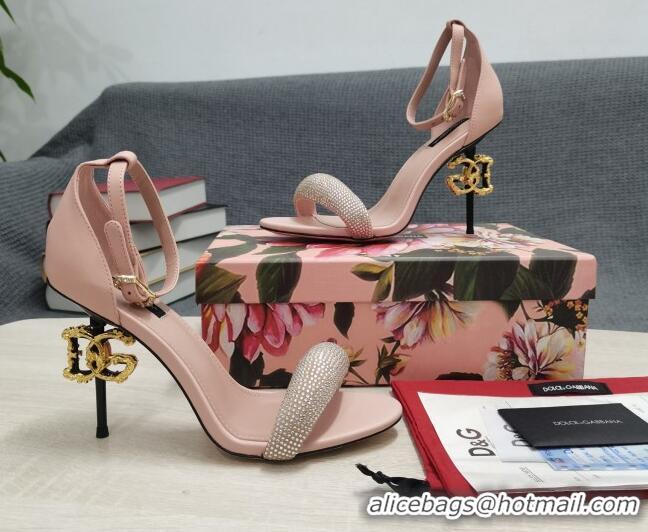 Grade Quality Dolce & Gabbana DG Calf Leather and Crystal High Heel Sandals Pink 10.5cm 030756