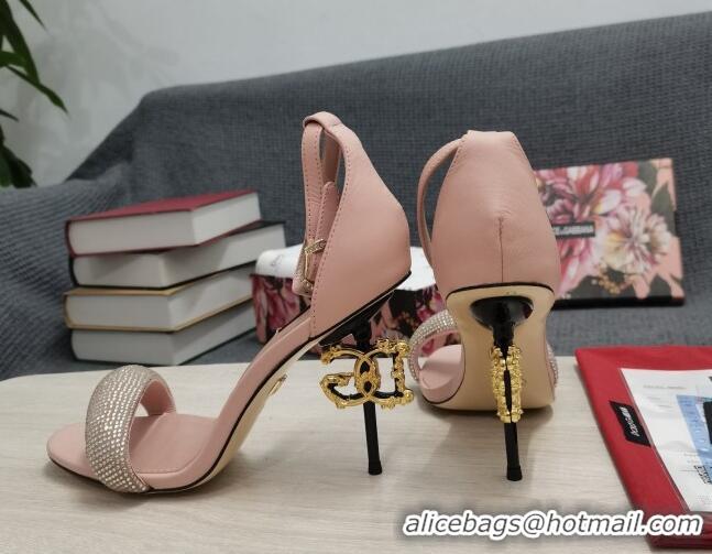 Grade Quality Dolce & Gabbana DG Calf Leather and Crystal High Heel Sandals Pink 10.5cm 030756