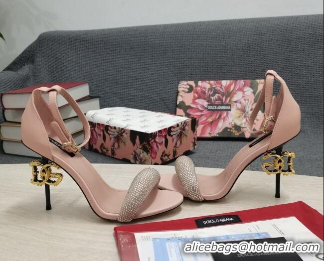 Grade Quality Dolce & Gabbana DG Calf Leather and Crystal High Heel Sandals Pink 10.5cm 030756