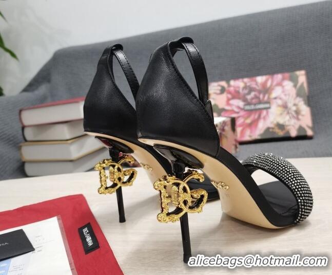 Unique Style Dolce & Gabbana DG Calf Leather and Crystal High Heel Sandals Black 10.5cm 030757