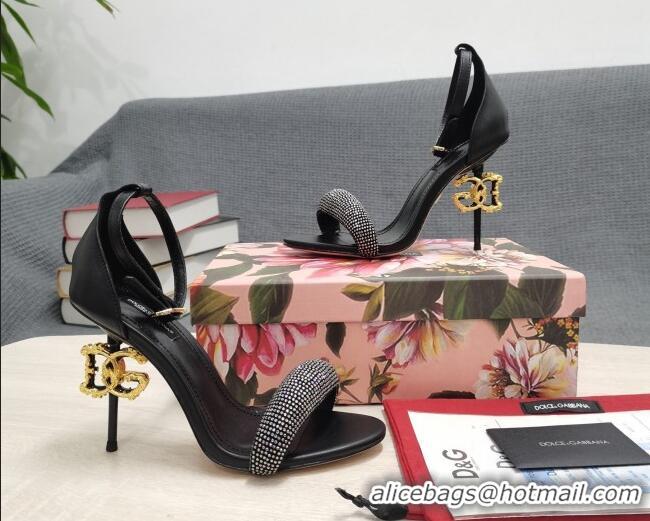 Unique Style Dolce & Gabbana DG Calf Leather and Crystal High Heel Sandals Black 10.5cm 030757