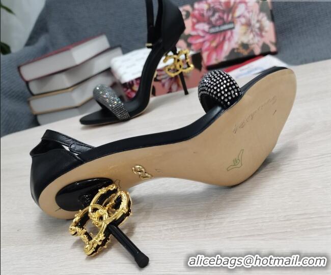 Unique Style Dolce & Gabbana DG Calf Leather and Crystal High Heel Sandals Black 10.5cm 030757