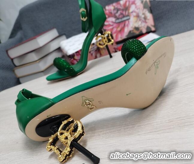 1:1 aaaaa Dolce & Gabbana DG Calf Leather and Crystal High Heel Sandals Green 10.5cm 030758