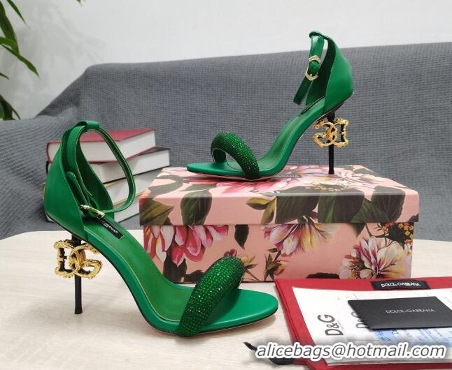 1:1 aaaaa Dolce & Gabbana DG Calf Leather and Crystal High Heel Sandals Green 10.5cm 030758