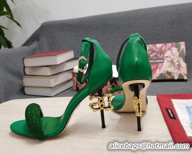 1:1 aaaaa Dolce & Gabbana DG Calf Leather and Crystal High Heel Sandals Green 10.5cm 030758