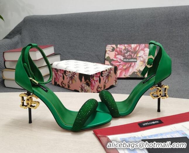 1:1 aaaaa Dolce & Gabbana DG Calf Leather and Crystal High Heel Sandals Green 10.5cm 030758