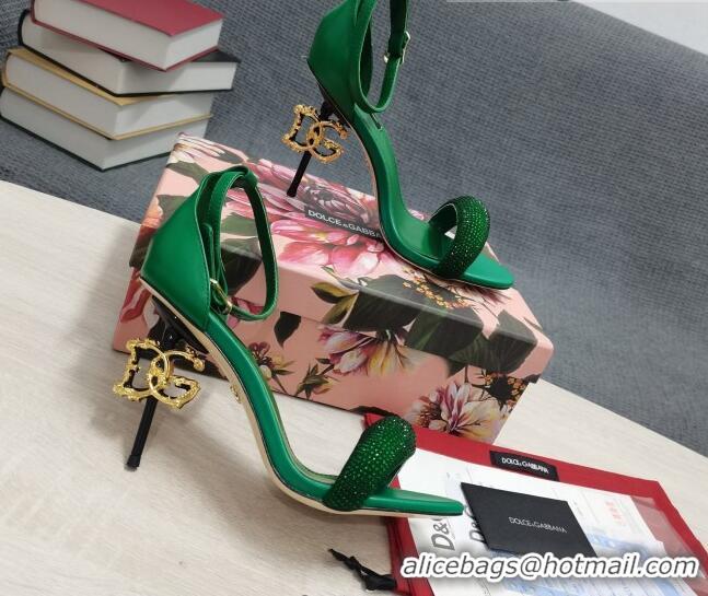 1:1 aaaaa Dolce & Gabbana DG Calf Leather and Crystal High Heel Sandals Green 10.5cm 030758