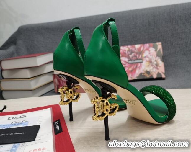 1:1 aaaaa Dolce & Gabbana DG Calf Leather and Crystal High Heel Sandals Green 10.5cm 030758