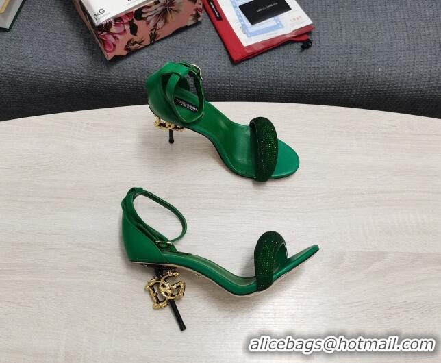 1:1 aaaaa Dolce & Gabbana DG Calf Leather and Crystal High Heel Sandals Green 10.5cm 030758